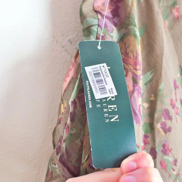 NWT Ralph Lauren Polyester Floral Midi Skirt in Earth Tones MP - Picture 7 of 9